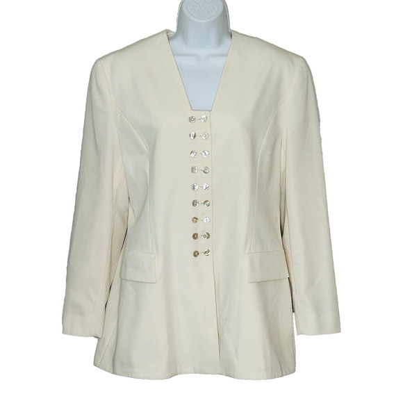Betty Barclay Blazer Size 12 Cream Longline Jacket Wool Blend - Picture 1 of 9
